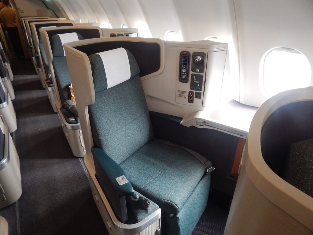 A close-up of seats on the plane.