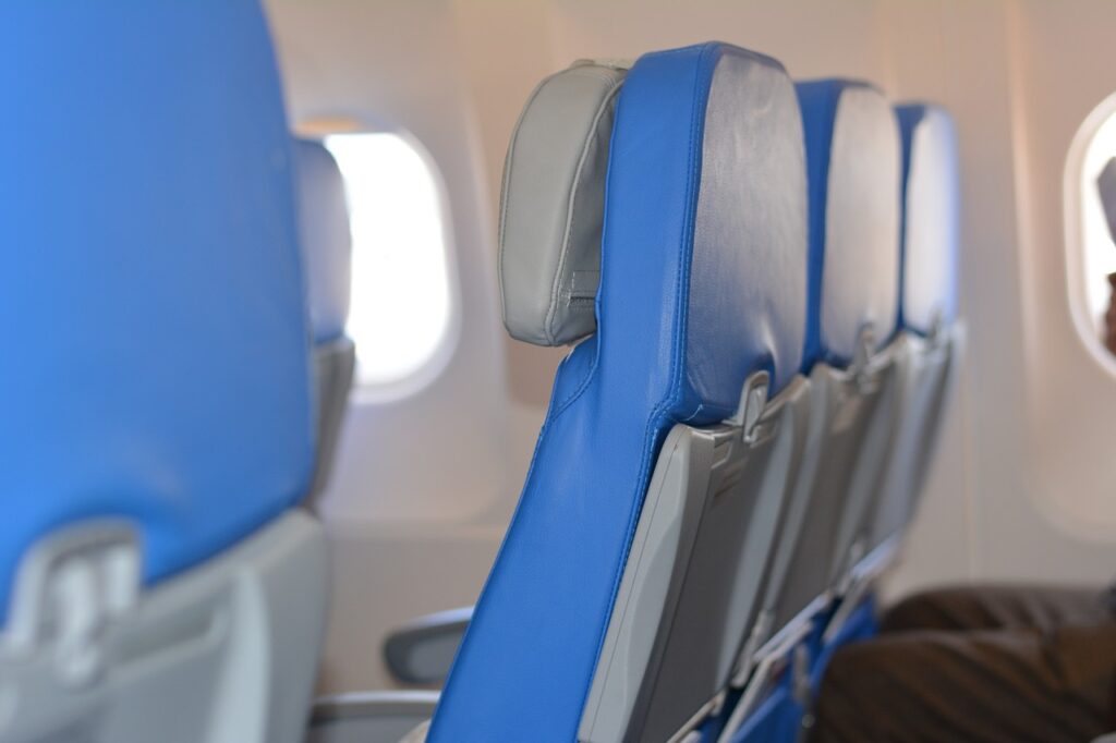 A close-up of seats in the plane.